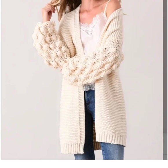 Simply Couture Sweaters - ❤️SIMPLY COUTURE OPEN FRONT POM POM LONG SLEEVE KNIT CARDIGAN SWEATER-L❤️